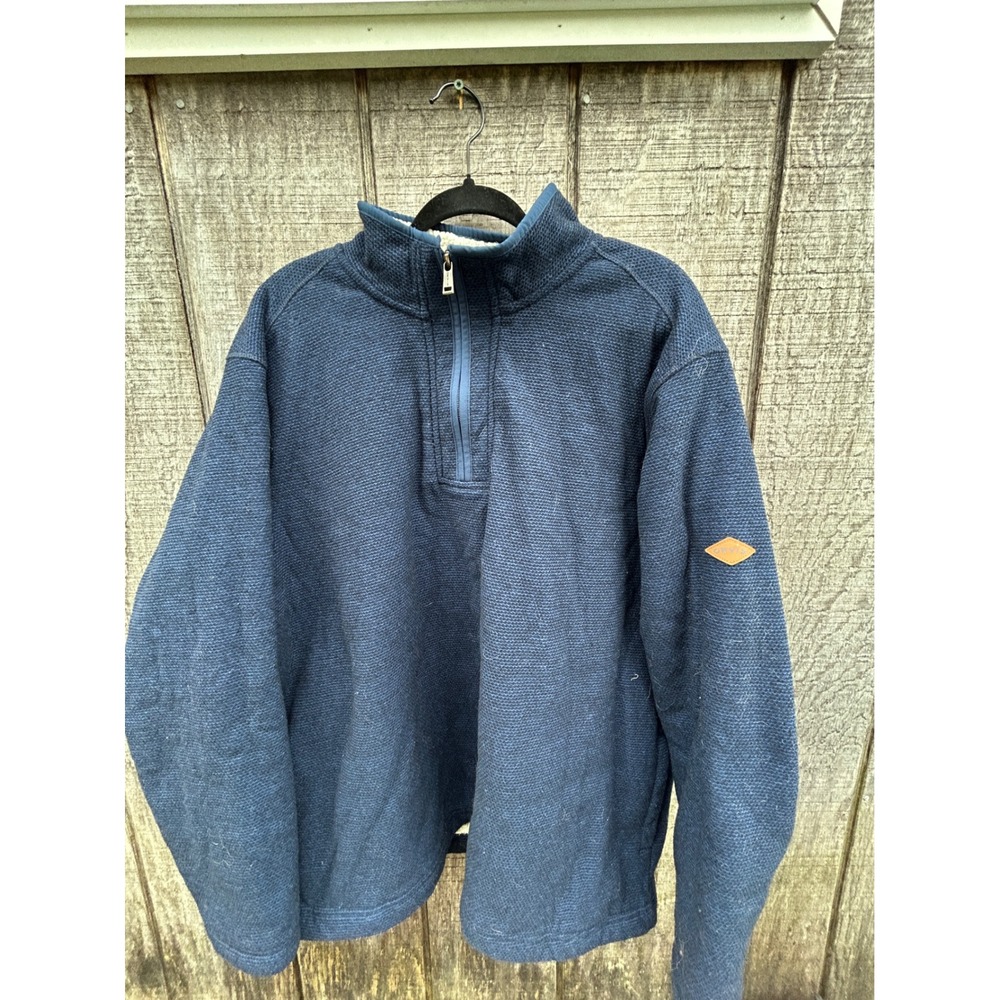 Orvis Mens XXL Navy Blue Sherpa Lined Quarter Zip Waffle Knit Pullover Dadcore